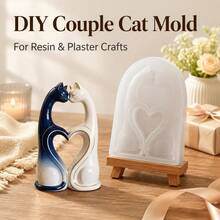 Cubulo Couple Cat Heart Resin Silicone Mold, Romantic Two Loving Cats Statue Resin Casting Mold, Valentine's Day Christmas Halloween DIY Handmade Mold, Suitable For Epoxy Resin, Aromatherapy Stone, Plaster, Desktop Home Decor Ornament Making Material - White Mold - View 2