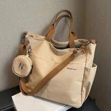 Letter Print Shopping Tote Bag And Coin Purse - Khaki - View 2