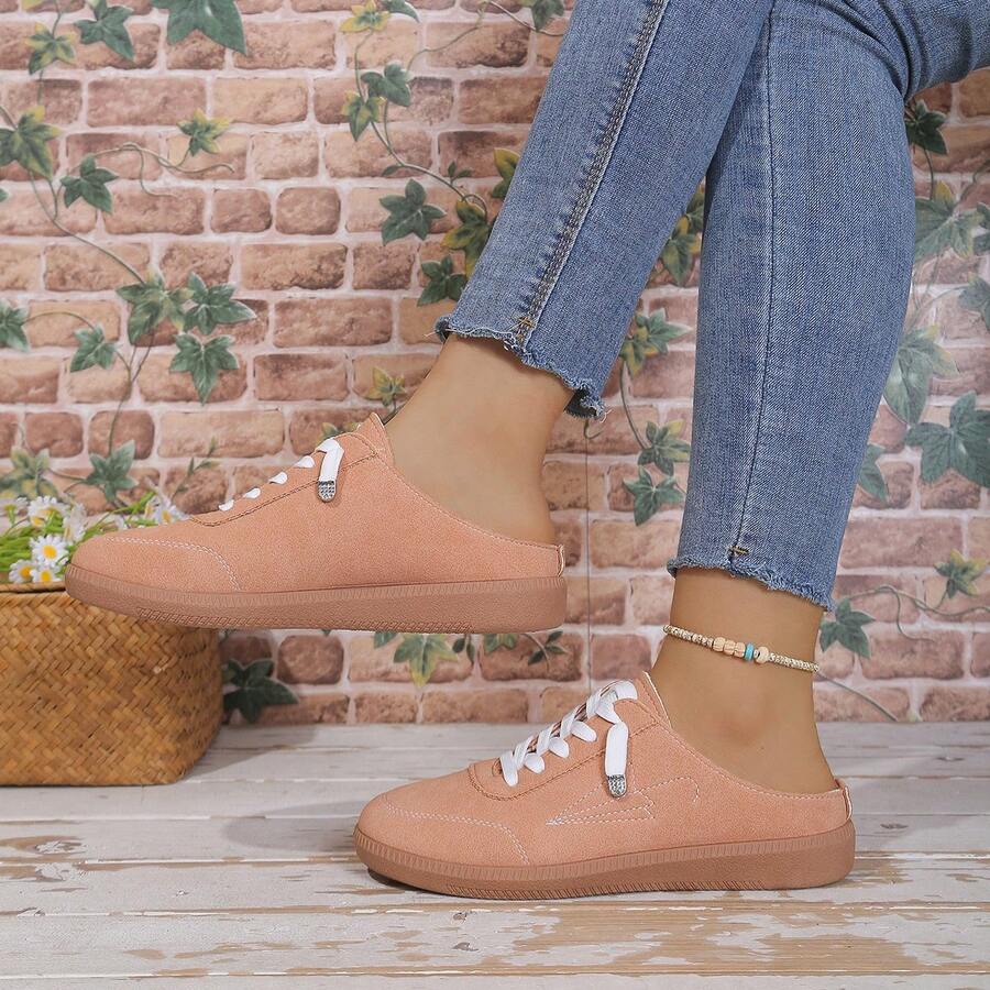 Zapatos deportivos casuales para mujer de unicolor con cordones, cómodos, tipo slip-on, para uso diario, ir al trabajo y compras, sin fatiga, suela delgada, estilo de entrenamiento alemán, minimalista, estilo deportivo universitario, punta cerrada, mule, temporada de vuelta al colegio, moda versátil casual - Naranja Quemada - Ver 1