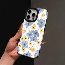 Daisy And Blue Flower Pattern Design Large Hole Vertical Stripe 3D Texture Anti-Drop Phone Case Protective Cover, Compatible With Apple 11/12/13/14/15/16/17/Plus/Pro/Promax Series Phone Models, Great Choice For Holiday Gifts For Friends And Family - Black - View 3