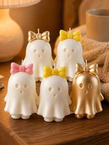 1pc Cute Ghost Silicone Candle Mold With Bow Decor, Adorable Standing Ghost, Detachable Bow Design, Flexible Reusable DIY Aromatherapy Candle Mold, Hand Soap, Epoxy Resin, Plaster Casting, Halloween Table Decor And Trick Or Treat Gift Making Mold - Cute Little Ghost - View 3