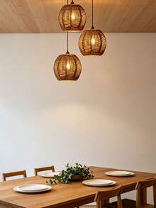 2pcs Bohemian Style Woven Rattan Pendant Light Shades - 5.89" X 5.51", Natural Beige Woven Design, Suitable For Home, Cafe And Tea House Decoration, No Electricity Or Battery Required, Woven Rattan Light Shades, Rattan Decorative Light Shades - Semicircle - View 5