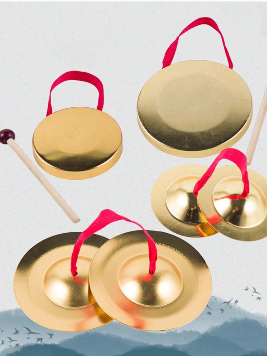 Professional Gong Cymbal Percussion Instrument, Hand Gong For Baby's First Birthday, Copper-Plated Percussion Accessory, Rhythm Instrument, Small Copper Bell, Suitable For Party, Stage Performance, Dance Hall Entertainment