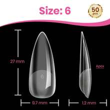 Beetles 50片裝 Tipex Lite 假指甲片，中長款尖頭全包覆式內建頂峰甲片，適用於扁平與自然甲床的接甲延長片 - 查看 20