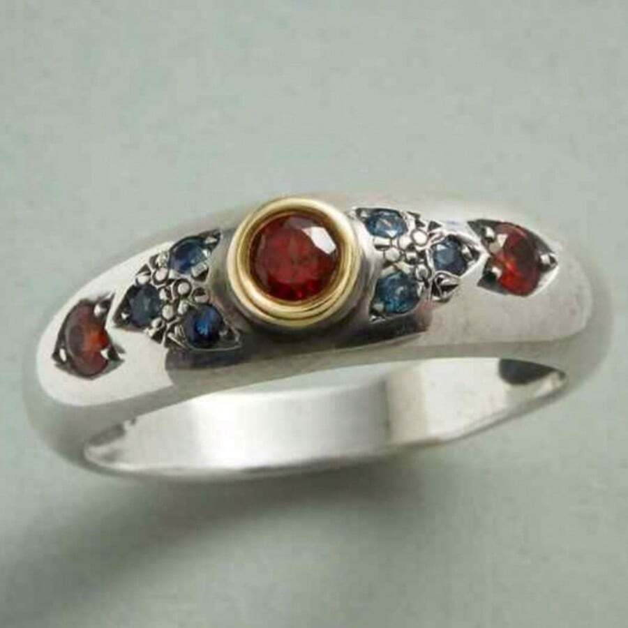 Women's Fashion Personalized Exquisite Round Ring, Featuring Colorful Synthetic Zirconia Inlaid Design, Versatile Accessory For Daily Wear, Vacation, Commuting And Exotic Occasions - Multicolor - View 1