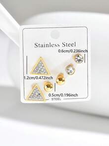 1 Set European & American Fashion Stainless Steel Micro-Inlaid Rhinestone Stud Earrings Set, Versatile For Women's Daily Wear - Multi-color a - View 4