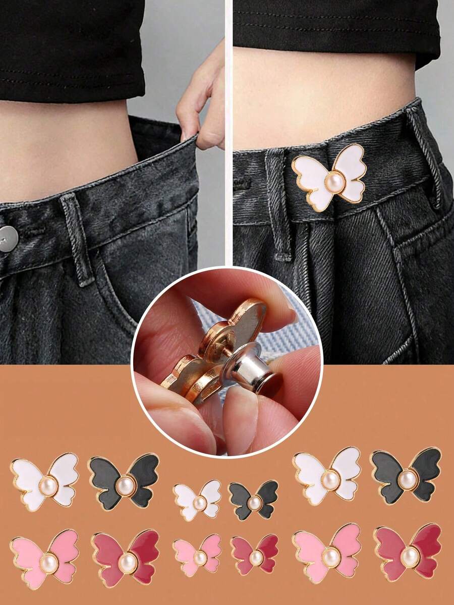 Butterfly-Shaped Waist-Cinching Button, Detachable, Nail-Free, Sewing-Free, Waist-Cinching Button For Jeans, Perfect For Altering Larger Waists . - Multicolor - View 1