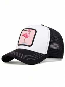 1件裝 男士 FLAMINGO 刺繡棒球帽 卡車司機帽 動物網格帽 戶外可調節防曬休閒帽 適合春夏旅行海灘派對 - 黑與白 - 查看 1