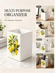 1pc Abstract Watercolor Lemon Branch Multi-Functional Storage Organizer Box - Tableware Storage Box, Desktop Organizer (Suitable For Storing Tableware, Straws, Tea Bags, Pens, Remote Controls); Compact And Space-Saving, Suitable For Kitchen, Office, Living Room (Please Note The Size Before Ordering) - Multicolor - View 7