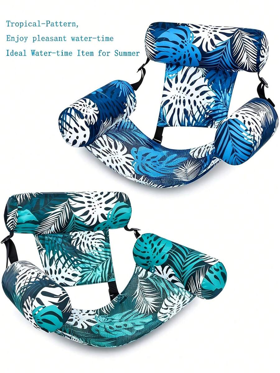 Silla flotante para piscina, silla hamaca inflable para adultos, silla cama flotante para piscina, sofá flotante para piscina con patrón floral azul, adecuado para fiesta de piscina de verano, piscina inflable, jardín, flotador inflable para piscina, accesorio esencial de viaje, accesorio de playa