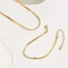 2Pcs High-Quality Hypoallergenic Stainless Steel Women's Choker Necklace & Bracelet Set, KC Gold Plated Anti-Fade, Minimalist Flat Snake Chain, Comfortable & Versatile, Simple & Elegant, Suitable For Daily Wear Or Party, High-Quality Fashion Women's Jewelry Accessories, Perfect Gift For Anniversary, Valentine's Day, Best Gift For Women - Multicolor - View 5