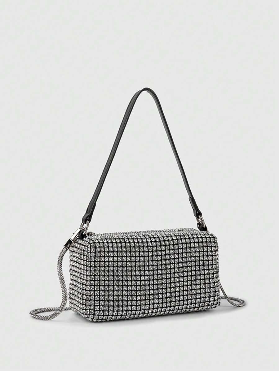 Bolso de mano tipo clutch rectangular mini para mujer, cubierto totalmente de strass, con malla de cristales brillantes tipo diamante, bolso de hombro de noche - Multicolor - Ver 1