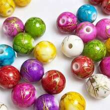 200pcs/50pcs Acrylic Beads, 0.39In Colorful Gold Thread Faux Porcelain Round Beads, Durable And Fade-Resistant, Perfect For DIY Earrings And Other Jewelry Crafts Accessories - Mixed-color Gold Wire Beads - View 4
