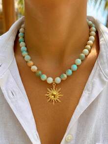 BOHO 1pc Vintage French Elegant Fashion Hip Hop Bohemian Vacation Style Bling Bling Colorful Beaded Sunflower Multi-Pendant Tassel Long Necklace Set, Personalized Exaggerated Unique Y2K Multi-Piece Layered Y-Chain Collarbone Chain Sweater Chain, Suitable For Women Summer Beach Vacation Party Evening Banquet Music Festival Date Gift Daily Wear All Seasons Versatile Jewelry - Multicolor - View 4