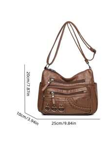 Retro Casual Multi-Pocket Crossbody Bag, Foldable, Portable, Large-Capacity Brown PU Punk-Style Mom Bag - Brown - View 5