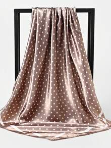 1pc Women's Beige & Brown Polka Dot Print Satin Scarf, Vintage Elegant Veil Headscarf, Fashion Street Style Headscarf, Suitable For Daily Wear, All Season - Skin Purple - View 4