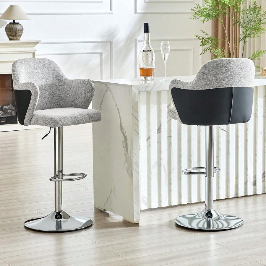 Modern Bar Stool Set (Set Of 2) / High-Quality Linen Bar Stools, -Plated Steel Frame / Easy To Install / High Load Capacity / Suitable For Home Bars And Restaurants - 淺灰色+黑色 - 查看 1