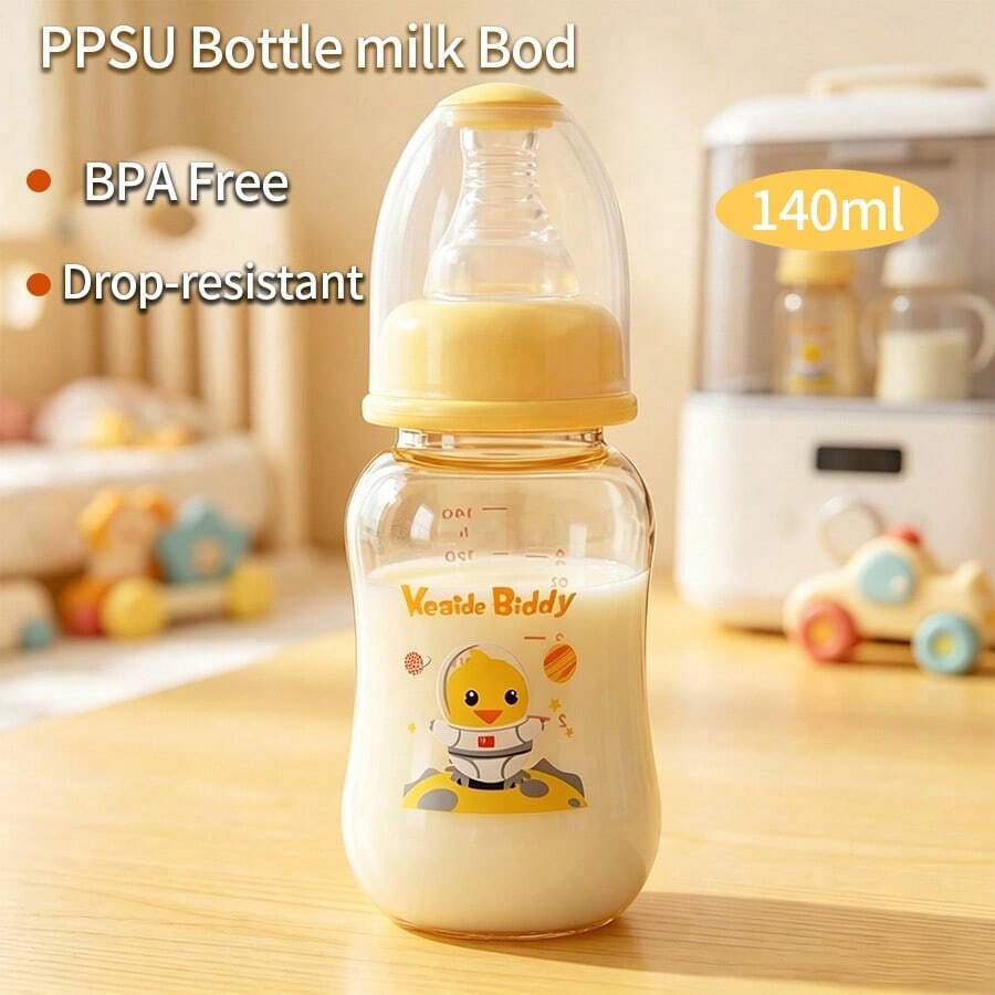 1個/2個 PPSU材質嬰兒奶瓶,防脹氣、防摔、輕量便攜、耐熱,140ml,適合0-3個月大嬰兒 - 黃色 - 查看 1