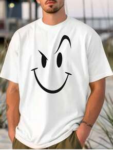 Camiseta blanca algodón hombre gráfica cara alegre minimalista, transpirable casual verano exterior diario Regalo del Día del Padre - Blanco - Ver 1
