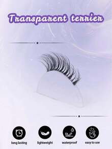 7 Pairs Cat Eye Style Transparent Stem Light Mist Natural False Eyelashes, Lightweight Soft Strip Lashes - Black - View 7