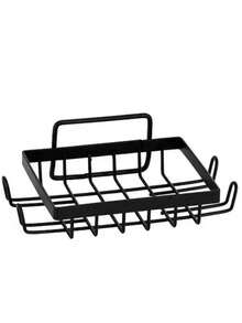 5Pcs No Drill Iron Wall Storage Set, Self Adhesive Bathroom Shower Caddy With Toothbrush Holder, Space Saving Hanging Rack For Cosmetics Kitchen Spices, Waterproof Easy Install Bathroom Kitchen Organizer - Black - View 4