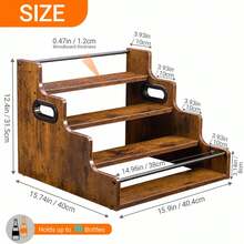 4-Tier Display Rack For Spices, Coffee Syrups, Wine & Whiskey Bottles, Rustic Storage For Kitchen, Bar & Pantry - Brown - View 2
