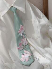 1件中式刺繡荷花領帶，女款與男款領帶，荷花刺繡領帶，刺繡荷花珍珠領帶，女性禮物，生日禮物，女性配件，海灘配件 - 彩色 - 查看 14