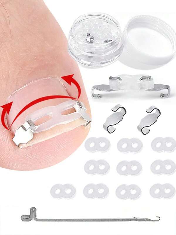 12pcs Ingrown Toenail Correction Kit, Nail Correction Clips, Ingrown Toenail, Curved , Toenail Traction Correction Patches, Nail Clips, Foot Care Tools, Reusable
