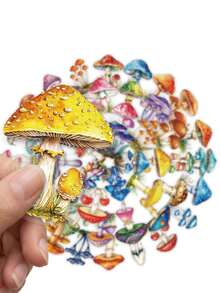 50Pcs Whimsical Watercolor Magic Mushroom Waterproof Stickers, Vibrant Colorful Fairy Toadstool Forest Fungi Decals For Water Bottle Journal Laptop Scrapbook Decor School Supplies - A - View 3