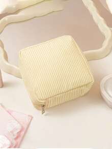 Sanitary Napkin Storage Bag, Fine Striped Corduroy Multi-Functional Portable Storage Pouch, Cosmetic Lipstick Bag, Large Capacity Can Store Sanitary Napkins, Coins, Cosmetics, Women's Essentials - Multicolor - View 13
