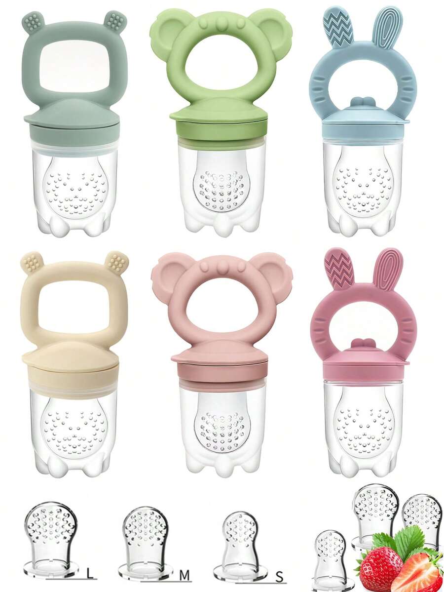 Rabbit, Koala, Bear Teether, Baby Fruit & Vegetable Pacifier, Baby Feeding Tool, Soft Silicone Material - Multicolor - View 1