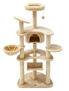 1pc Multi-Functional Integrated Cat Tree, Equipped With A Hanging Hammock And Viewing Platform, Made Of Wear-Resistant Sisal, Suitable For Adult And Kitten Cats For Indoor Use. - Khaki - View 8
