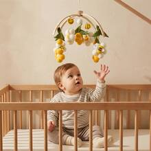 Wooden Frame Baby Crib Mobile, With Felt Bee And Plush Ball Flower Pendants, Nursery Hanging Decoration - Yellow - View 9