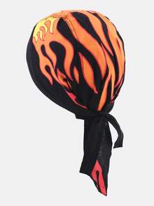 1 buah Bandana Kepala Motif Api Bajak Laut untuk Pria, Cocok untuk Bersepeda dan Penggunaan Sehari-hari - Api berwarna merah, oranye, dan kuning. - View 1