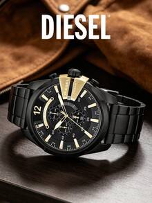 Bold Oversized Dial Quartz Timepiece Wide Metal Strap Streetwear Travel Anniversary Gift For Him DIESEL DZ4338 - Black - View 4