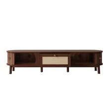 TV Stand And Coffee Table Set, Walnut-Color Living Room Furniture With Sliding Doors, Woven-Style Drawer, Rounded Edge Storage Design - Walnut - View 10