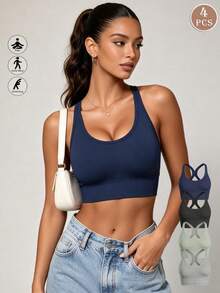 Runway Rest 4pcs/Set Women's Seamless Shock-Absorbing Sports Bras, Lightweight & Breathable, Suitable For Yoga And Light Exercise, Back Shaping Padding - Multicolor - View 1