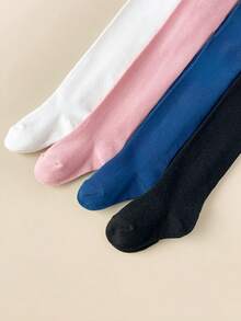 4 Paar Set Mädchen Einfache einfarbige enge Leggings, vielseitige Ganzjahres-Basisschicht Strumpfhosen, geeignet für den täglichen Gebrauch von Mädchen - Verschiedenfarbig - Übersicht 3