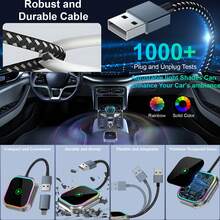 Adaptador inalámbrico CarPlay para coche, caja de conexión automática de cableado a inalámbrico, compatible con todos los smartphones, admite navegación, reproducción de música, adaptador de interconexión de unidad principal de coche con luz cuadrada de colores, plug and play, interfaz dual tipo C - A - Ver 4