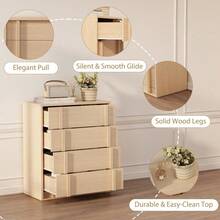 Modern Vertical Handle Bedside Table – 3/4/5 Drawers Wooden Bedside Cabinet – Space-Saving Storage for Bedroom, Living Room, Entryway – Natural Oak - Naturfarben, 4 Schubladen - Übersicht 2