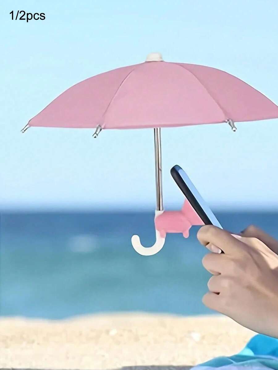 1/2件迷你手機遮陽傘，附通用吸盤支架，戶外防曬防雨，可調節可愛手機架，適用自行車、摩托車、汽車配件，夏季旅行露營戶外活動必備，手機桌面支架，辦公桌配件，粉色智慧型手機架，聖誕節萬聖節旅行必備