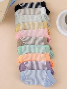 1 Paar/3 Paar/5 Paar/10 Paar zufälliger Stil Damen Macaron gestreifte Freizeitsocken, weich und hautfreundlich, geeignet für Frühling und Sommer Alltagskleidung - Verschiedenfarbig - Übersicht 3