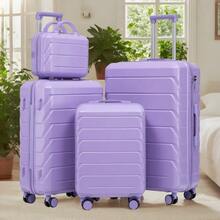 مجموعة حقائب سفر دوارة من 4 قطع من مادة ABS بمقاسات 14"/19"/24"/28" – أحجام كبيرة ومتوسطة مع مقابض جانبية وخطافات تعليق وأقدام واقية – قفل مدمج برقم سري وحقيبة مستحضرات تجميل بمقاس 14" - الأرجواني - مشاهدة 5