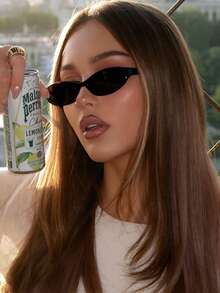 1對經典復古辣妹風熱門設計優雅橢圓塑膠小框時尚眼鏡，女款，適合熱帶海灘度假、街拍、音樂節裝飾，適合所有臉型，夏季開學季學院風配件 - 黑色 - 查看 5