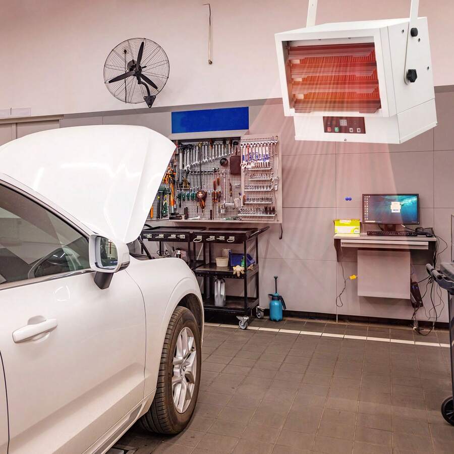 Electric Garage Heater, 7500W, Digital, With Fan, For Wall Or Ceiling Mounting, With Remote Control And Overheat Protection, Wired With 9-Hour Timer - White - View 1