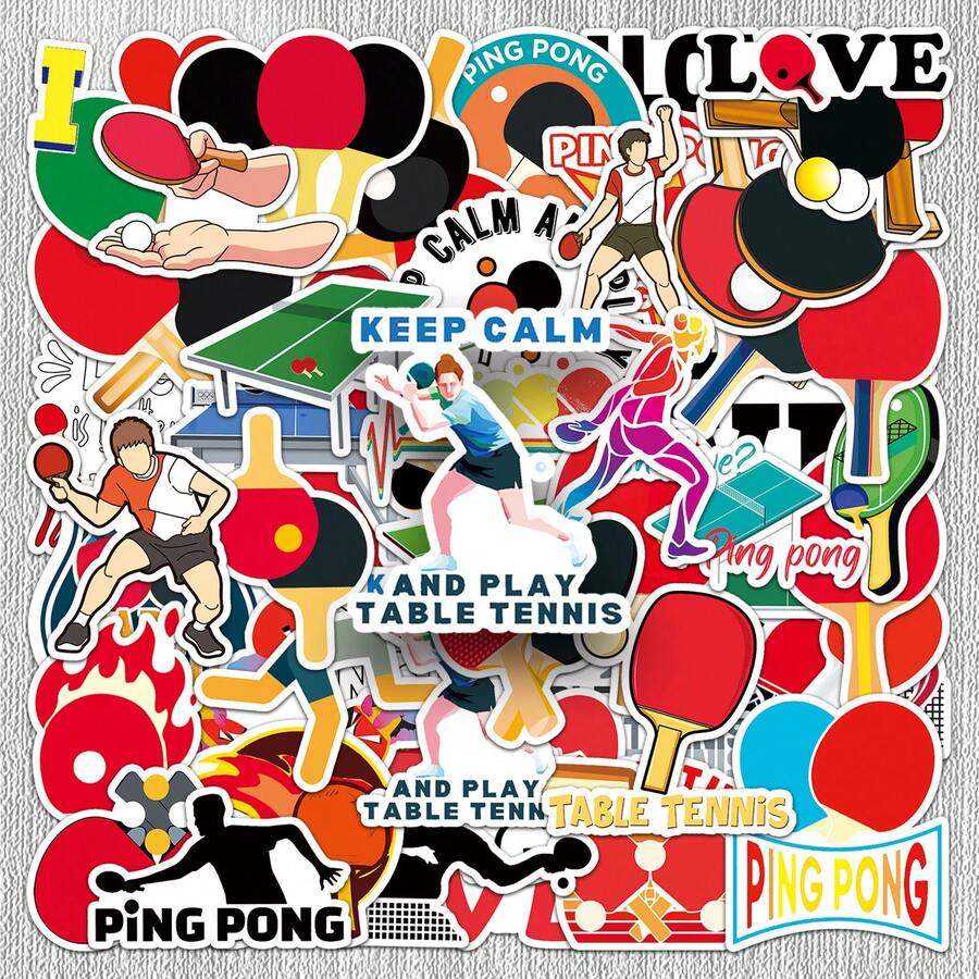 50pcs Table Tennis Sports Stickers Creative Luggage Skateboard Tablet Cartoon Decorative Decals - 50 Ping Pong Balls - View 1
