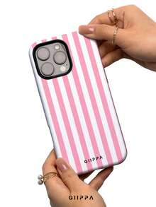 GIIPPA 1pc Pink & White Striped Pattern Design, Phone 17 Pro Max Phone Case, Compatible With Phone 16 Pro Max, 15 Pro Max, 14 Pro Max, Korean Style High-End Fashion & Fun Phone Case, Compatible With 11/12/13/14/15/16 Pro Max Plus, Elegant Design Suitable For Men And Women, Perfect Gift For Girlfriend On Christmas, Valentine's Day, Easter, Wedding Season And Birthday! - Multicolor - View 4