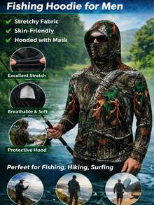Men's Lightweight Breathable Fishing Hoodie, UV Protection Sun Protection Shirt Sports - Multicolor - View 1
