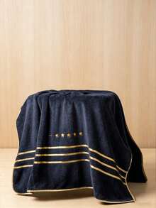 1件/2件裝現代極簡星星刺繡浴巾，超柔軟快乾無毛屑高吸水輕量，客用毛巾、桑拿毛巾，耐用洗浴配件，送給伴侶的最佳禮物，毛巾 34*75cm，浴巾 70*140cm - 黑色 - 查看 7