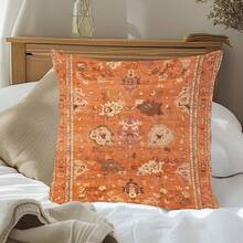 1pc Bohemian Vintage Carpet Retro Pattern Cushion Cover, Single-Sided Printed Skin-Friendly Peach Skin Velvet Material, 45*45CM/18*18inch Pillowcase For Room Decoration, Modern Fabric Sofa Indoor Decor, Party Decoration, Gift Giving - Multicolor - View 5